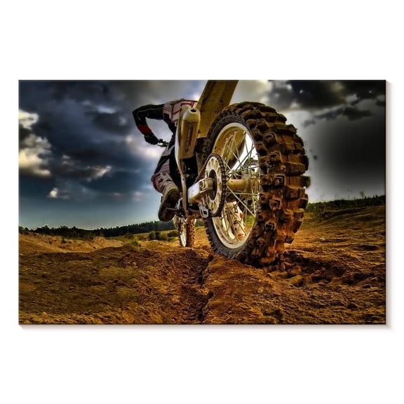 Elephant Stock Dirt Bike Wall Art - Horizontal Canvas Wall Art - Living Room Wall Decor - Sports Canvas - Brown And Blue Decor - 36" x 24"