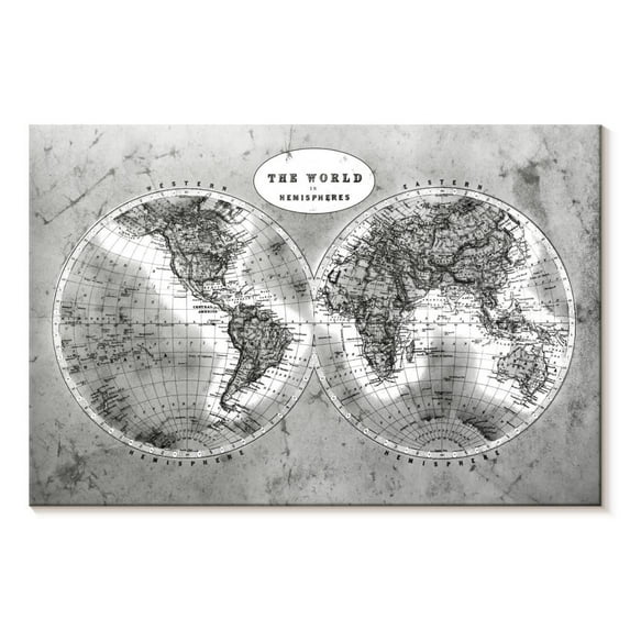Elephant Stock Discover The World Bw Map Wall Art - Horizontal Canvas Wall Art - Living Room Wall Decor - Map Canvas - White And Gray Decor - 39" x 26"