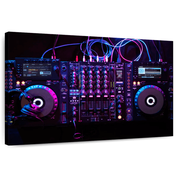 Elephant Stock Dj Audio Controller Wall Art - Horizontal Canvas Wall Art - Living Room Wall Decor - Music Canvas - Black And Blue Decor - 12" x 8"