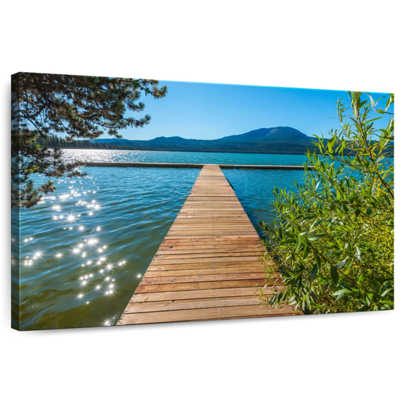 Elephant Stock Dock At Diamond Lake Wall Art - Horizontal Canvas Wall Art - Living Room Wall Decor - Nature Canvas - Green And Teal Decor - 36" x 24"