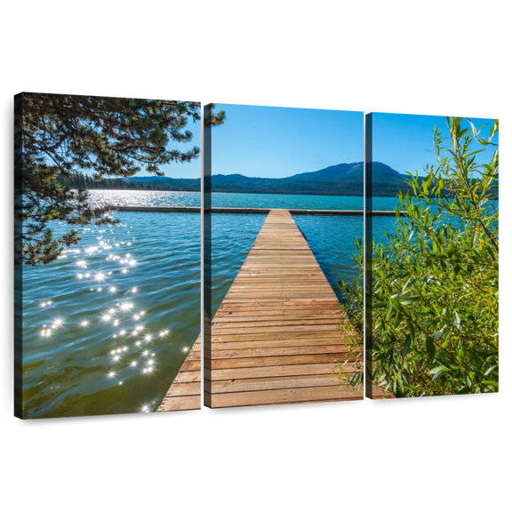 Elephant Stock Dock At Diamond Lake Wall Art - Horizontal Multi Panel Canvas - Living Room Wall Decor - Nature Multi Panel - Green And Teal Decor - 74" x 48"