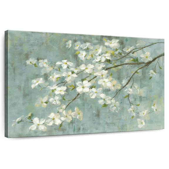 Elephant Stock Dogwood In Spring On Blue Wall Art - Horizontal Canvas Wall Art - Living Room Wall Decor - Floral And Botanical Canvas - Gray And Blue Decor By Danhui Nai - 12" x 8"