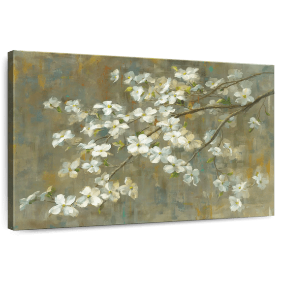 Elephant Stock Dogwood In Spring Wall Art - Horizontal Canvas Wall Art - Living Room Wall Decor - Floral And Botanical Canvas - Brown And Yellow Decor By Danhui Nai - 30" x 20"