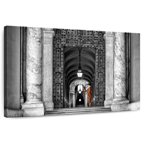 Elephant Stock Dolce Vita Rome - The Swiss Guard Wall Art - Horizontal Canvas Wall Art - Living Room Wall Decor - Architecture Canvas - Gray And White Decor By Philippe Hugonnard - 51" x 34"