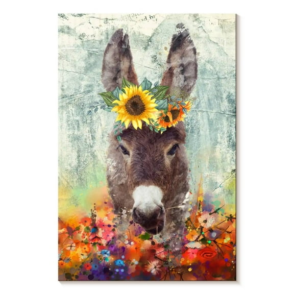 Elephant Stock Donkey Floral Crown Wall Art - Vertical Canvas Wall Art - Living Room Wall Decor - Animal Canvas - Beige And Gray Decor - 8" x 12"
