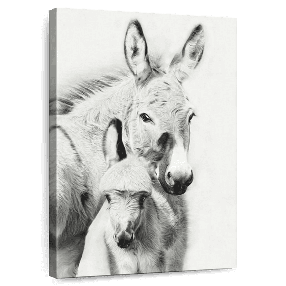 Elephant Stock Donkey Portrait Ii Wall Art - Vertical Canvas Wall Art - Living Room Wall Decor - Animal Canvas - White And Gray Decor By Phburchett - 8" x 12"