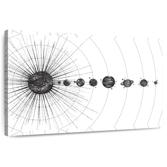Elephant Stock Dotwork Solar System Wall Art - Horizontal Canvas Wall Art - Living Room Wall Decor - Astronomy & Space Canvas - White And Black Decor - 39" x 26"