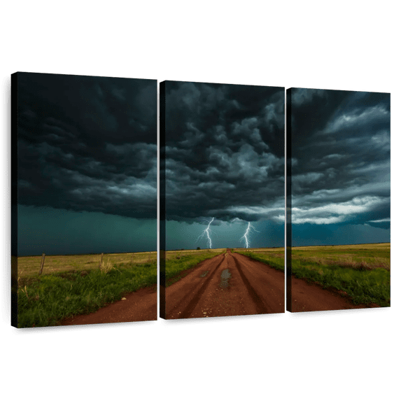 Elephant Stock Double Lightning In Colorado Wall Art - Horizontal Multi Panel Canvas - Living Room Wall Decor - Nature Multi Panel - Teal And Blue Decor - 38" x 24"