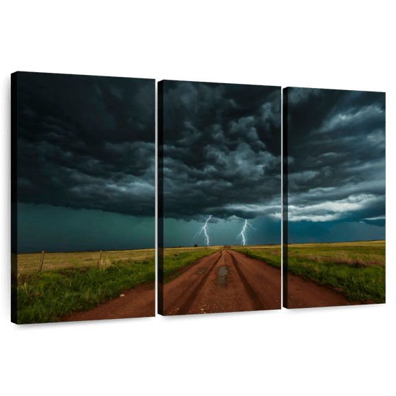 Elephant Stock Double Lightning In Colorado Wall Art - Horizontal Multi Panel Canvas - Living Room Wall Decor - Nature Multi Panel - Teal And Blue Decor - 74" x 48"