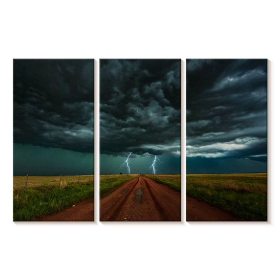 Elephant Stock Double Lightning In Colorado Wall Art - Horizontal Multi Panel Canvas - Living Room Wall Decor - Nature Multi Panel - Teal And Blue Decor - 74" x 48"