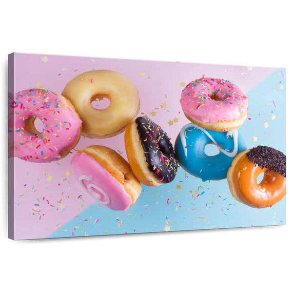 Elephant Stock Doughnut Party Wall Art - Horizontal Canvas Wall Art - Living Room Wall Decor - Food And Drink Canvas - Blue And Pink Decor - 12" x 8"
