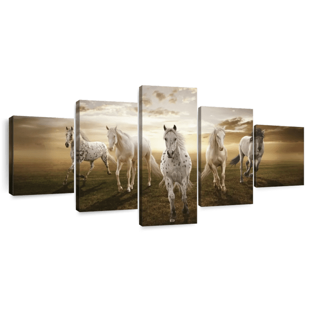Elephant Stock Dramatic White Horses Wall Art Horizontal Multi Panel