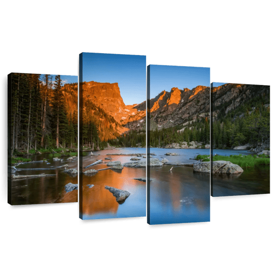 Elephant Stock Dream Lake Landscape Wall Art - Horizontal Multi Panel Canvas - Living Room Wall Decor - Nature Multi Panel - Blue And Orange Decor - 75" x 48"