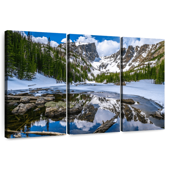 Elephant Stock Dream Lake In Rocky Mountain Wall Art - Horizontal Multi Panel Canvas - Living Room Wall Decor - Nature Multi Panel - Blue And Gray Decor - 45" x 28"