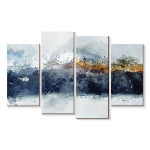 Elephant Stock Dreamy Mountains Wall Art - Horizontal Multi Panel Canvas - Living Room Wall Decor - Abstract Multi Panel - Blue And Orange Decor - 36" x 22"
