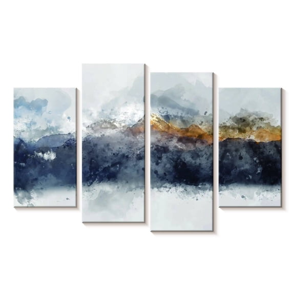 Elephant Stock Dreamy Mountains Wall Art - Horizontal Multi Panel Canvas - Living Room Wall Decor - Abstract Multi Panel - Blue And Orange Decor - 75" x 48"