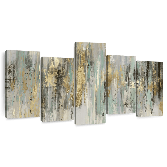 Elephant Stock Dripping Gold Wall Art - Horizontal Multi Panel Canvas - Living Room Wall Decor - Abstract Multi Panel - Purple And Black Decor By Tom Reeves - 54" x 27"