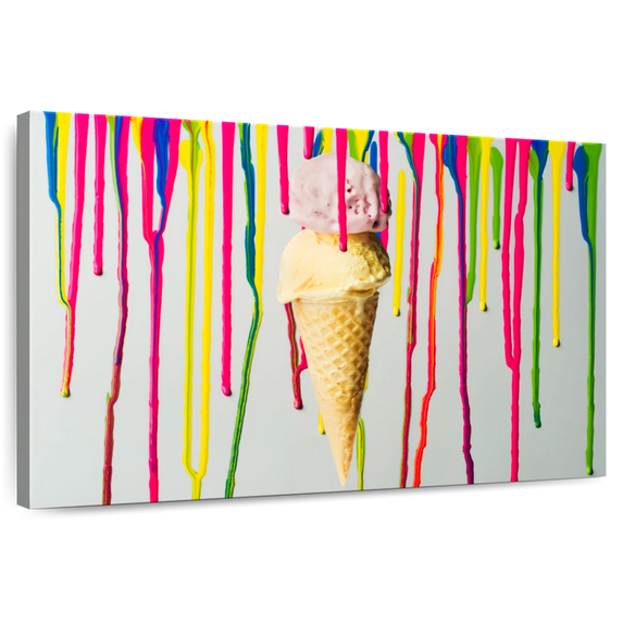 Elephant Stock Dripping Ice Cream Wall Art - Horizontal Canvas Wall Art - Dining Room Wall Decor - Food And Drink Canvas - Red And Green Decor - 45" x 30"