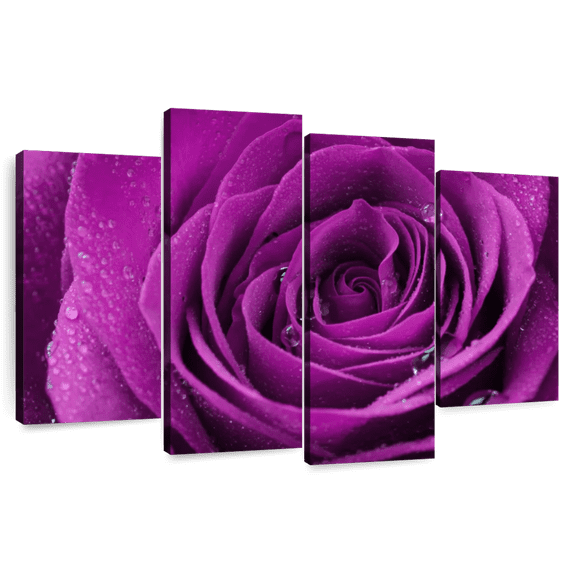Elephant Stock Droplets On Purple Rose Wall Art - Horizontal Multi Panel Canvas - Living Room Wall Decor - Floral And Botanical Multi Panel - Purple And Black Decor - 36" x 22"