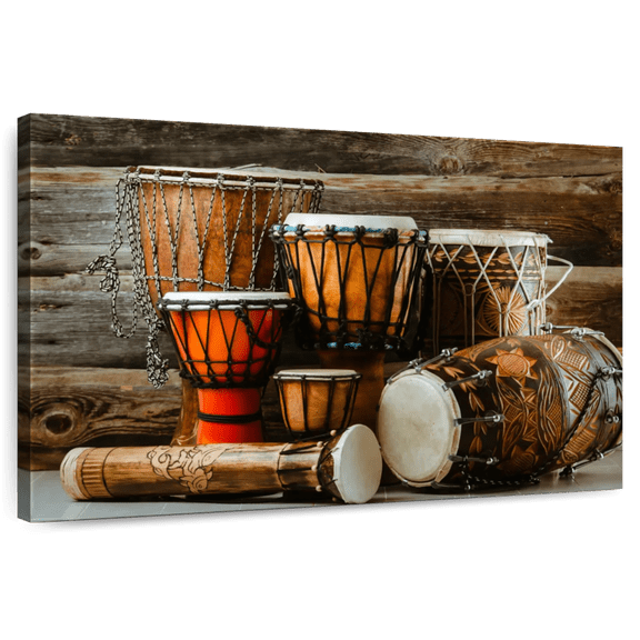 Elephant Stock Drums Wall Art - Horizontal Canvas Wall Art - Living Room Wall Decor - Music Canvas - Orange And Brown Decor - 24" x 16"