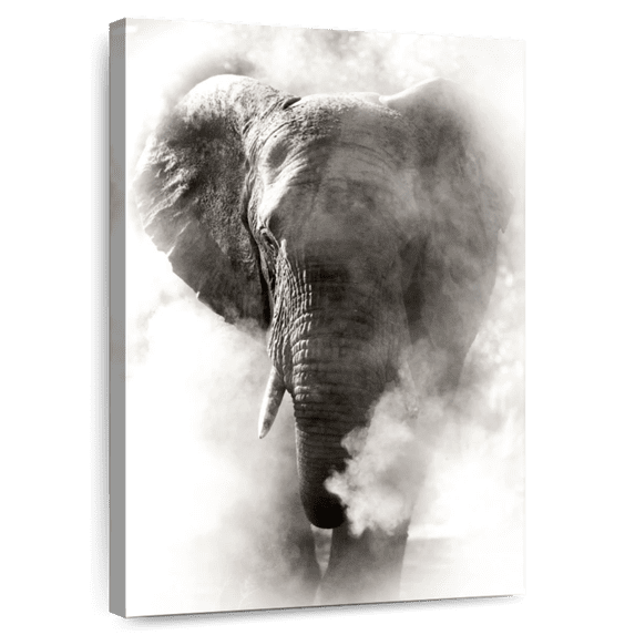 Elephant Stock Dusty African Elephant Wall Art - Vertical Canvas Wall Art - Living Room Wall Decor - Animal Canvas - White And Gray Decor - 32" x 48"