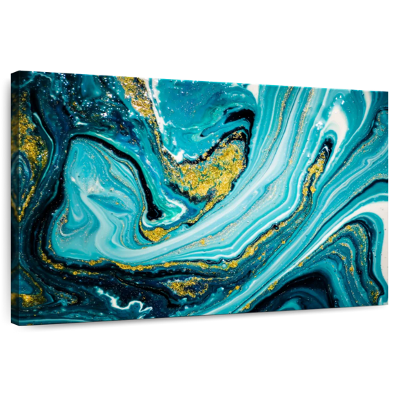 Elephant Stock Dynamic Abstract Marble Wall Art - Horizontal Canvas Wall Art - Living Room Wall Decor - Abstract Canvas - Gold And Blue Decor - 12" x 8"