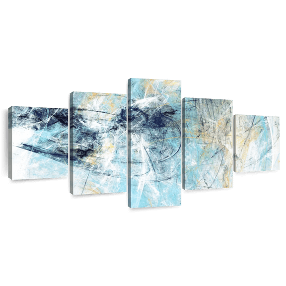 Elephant Stock Dynamic Abstract Texture Wall Art - Horizontal Multi Panel Canvas - Living Room Wall Decor - Abstract Multi Panel - Blue And Orange Decor - 92" x 42"