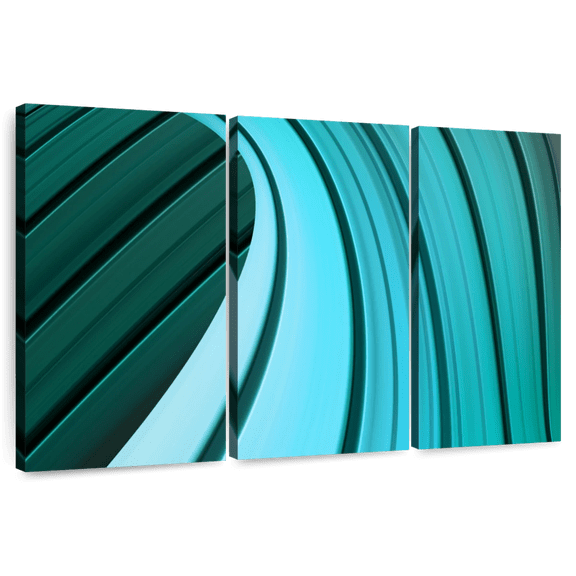 Elephant Stock Dynamic Blue Wall Art - Horizontal Multi Panel Canvas - Living Room Wall Decor - Abstract Multi Panel - Turquoise And Teal Decor - 33" x 20"