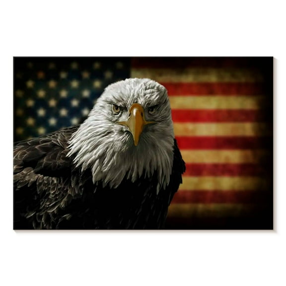 Elephant Stock Eagle And Flag Of America Wall Art - Horizontal Canvas Wall Art - Living Room Wall Decor - Animal Canvas - Red And Brown Decor - 12" x 8"