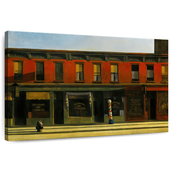 Elephant Stock Early Sunday Morning Wall Art - Horizontal Canvas Wall Art - Living Room Wall Decor - Places Canvas - Green And Blue Decor By Edward Hopper - 48" x 32"