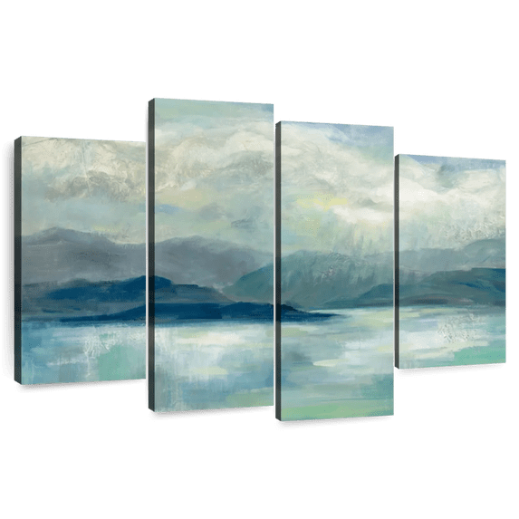 Elephant Stock Early Sunrise Wall Art - Horizontal Multi Panel Canvas - Living Room Wall Decor - Abstract Multi Panel - Blue And Yellow Decor By Silvia Vassileva - 36" x 22"