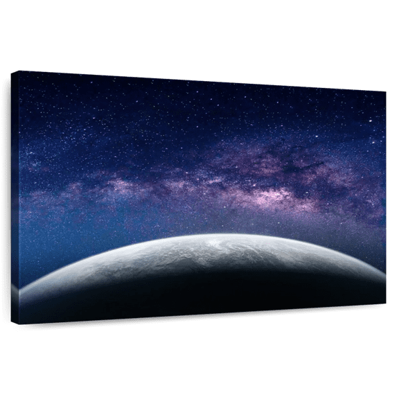 Elephant Stock Earth And The Milky Way Wall Art - Horizontal Canvas Wall Art - Living Room Wall Decor - Astronomy & Space Canvas - Blue And Gray Decor - 12" x 8"