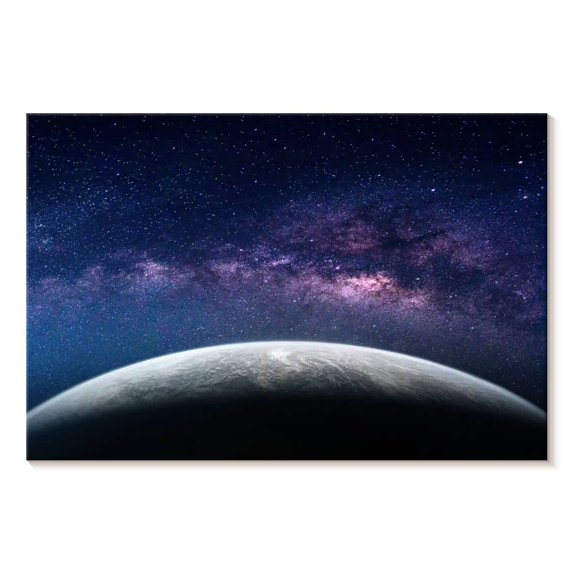 Elephant Stock Earth And The Milky Way Wall Art - Horizontal Canvas Wall Art - Living Room Wall Decor - Astronomy & Space Canvas - Blue And Gray Decor - 12" x 8"