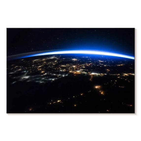 Elephant Stock Earth Night Glory Wall Art - Horizontal Canvas Wall Art - Living Room Wall Decor - Astronomy & Space Canvas - Black And Blue Decor By Nasa - 24" x 16"