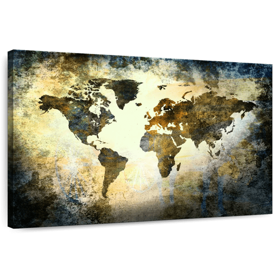 Elephant Stock Earthy Texture World Map Wall Art - Horizontal Canvas Wall Art - Living Room Wall Decor - Map Canvas - Blue And Beige Decor - 12" x 8"
