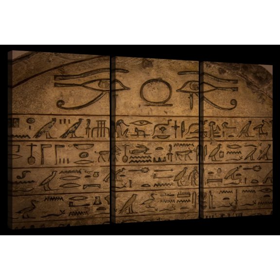 Elephant Stock Egyptian Hieroglyph Wall Art - Horizontal Multi Panel Canvas - 3 Piecehallway Wall Decor - Photography Education Multi Panel - Brown And Beige Decor - 50" x 32"