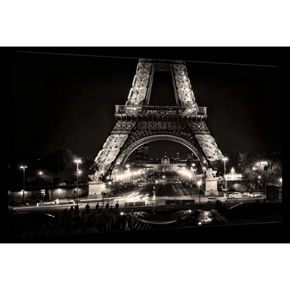 Elephant Stock The Eiffel Tower After Dark I Wall Art - Horizontal Canvas Wall Art - Living Room Wall Decor - Photography Architecture Canvas - Black And Graydecor By Scott Stulberg - 12" x 8"