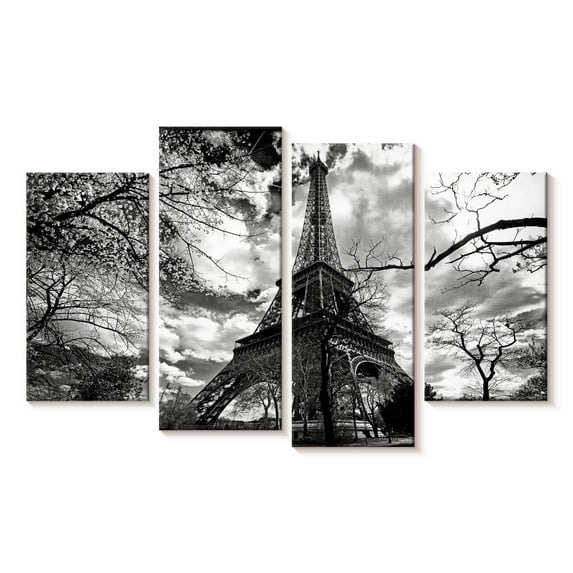 Elephant Stock Eiffel Tower Vintage Wall Art - Horizontal Multi Panel Canvas - Living Room Wall Decor - Places Multi Panel - Black And Gray Decor By Philippe Hugonnard - 52" x 32"