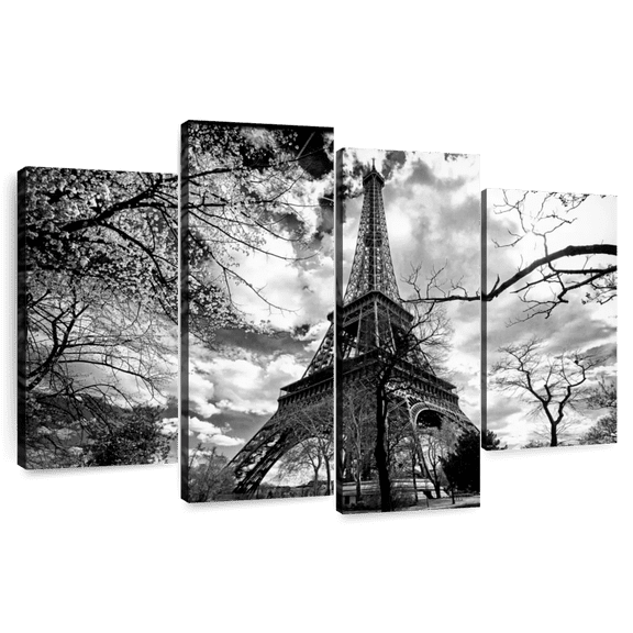 Elephant Stock Eiffel Tower Vintage Wall Art - Horizontal Multi Panel Canvas - Living Room Wall Decor - Places Multi Panel - Black And Gray Decor By Philippe Hugonnard - 75" x 48"