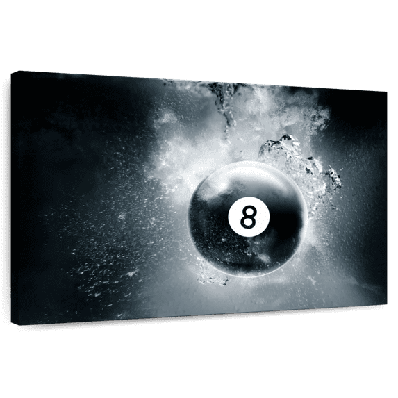 Elephant Stock Eight Ball Water Drop Wall Art - Horizontal Canvas Wall Art - Living Room Wall Decor - Hobbies And Lifestyle Canvas - Black And White Decor - 12" x 8"