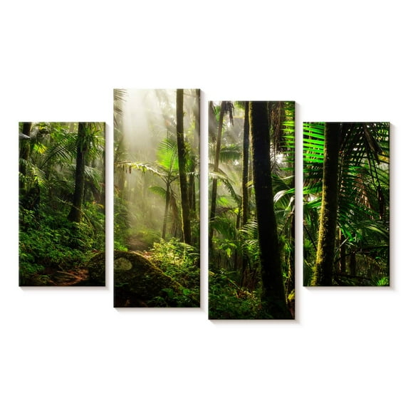 Elephant Stock El Yunque National Forest Wall Art - Horizontal Multi Panel Canvas - Living Room Wall Decor - Nature Multi Panel - Beige And Green Decor - 24" x 14"