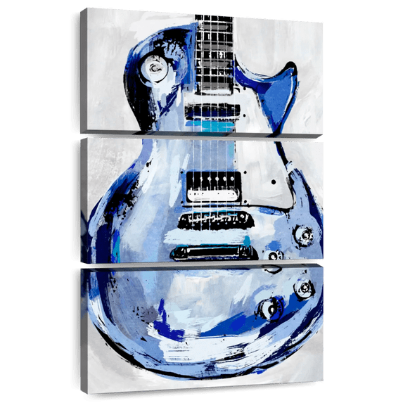 Elephant Stock Electric Blues I Wall Art - Vertical Multi Panel Canvas - Living Room Wall Decor - Music Multi Panel - White And Black Decor By Annie Warren - 24" x 38"
