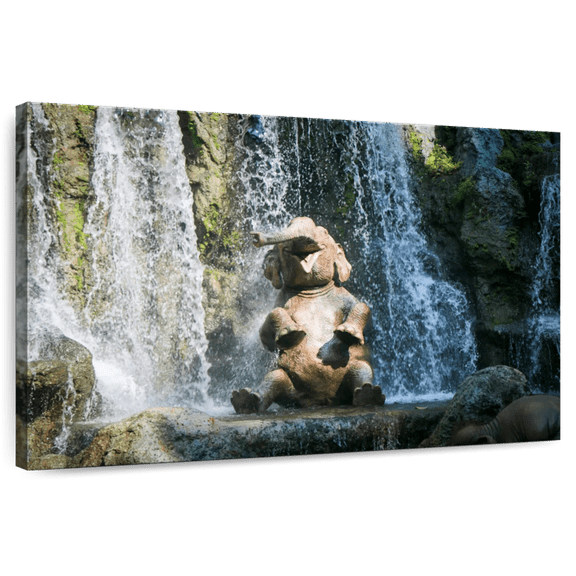 Elephant Stock Elephant Bath Time Wall Art - Horizontal Canvas Wall Art - Living Room Wall Decor - Animal Canvas - Gray And Blue Decor - 36" x 24"