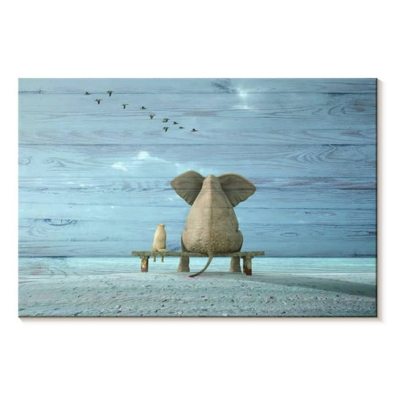 Elephant Stock Elephant Daydream Wall Art - Horizontal Canvas Wall Art - Kids Room Wall Decor - Kids And Nursery Canvas - Blue And Brown Decor - 12" x 8"
