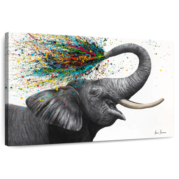 Elephant Stock Elephant Elation Wall Art - Horizontal Canvas Wall Art - Living Room Wall Decor - Animal Canvas - Gray And Gold Decor By Ashvin Harrison - 51" x 34"