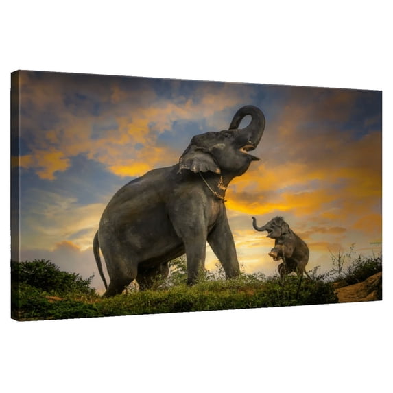 Elephant Stock Elephant Herd Call Wall Art - Horizontal Canvas Wall Art - Living Room Wall Decor - Animal Canvas - Brown And Black Decor - 30" x 20"