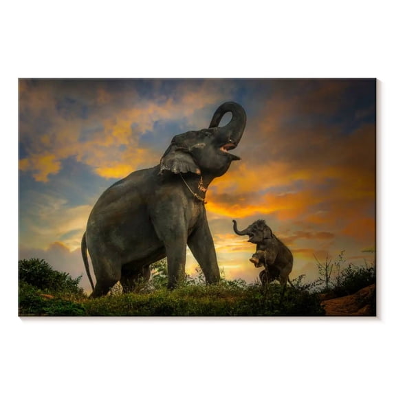 Elephant Stock Elephant Herd Call Wall Art - Horizontal Canvas Wall Art - Living Room Wall Decor - Animal Canvas - Brown And Black Decor - 30" x 20"