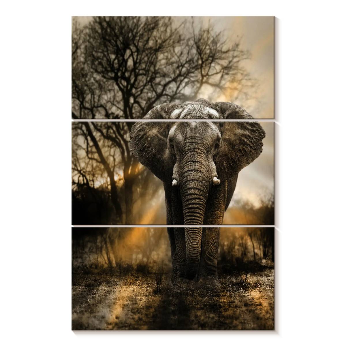 Elephant Stock Elephant Sunset Wall Art - Vertical Multi Panel Canvas ...
