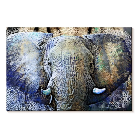 Elephant Stock Elephant Tree Wall Art - Horizontal Canvas Wall Art - Living Room Wall Decor - Animal Canvas - Blue And Orange Decor By Surma & Guillen - 30" x 20"