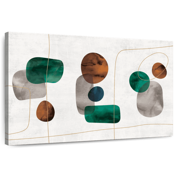 Elephant Stock Emerald And Amber Shapes Wall Art - Horizontal Canvas Wall Art - Living Room Wall Decor - Abstract Canvas - Green And Gray Decor - 48" x 32"